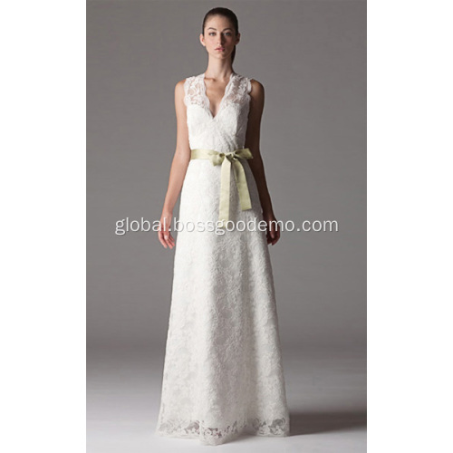  Sheath Column V-neck Floor-length Lace Wedding Dress Manufactory